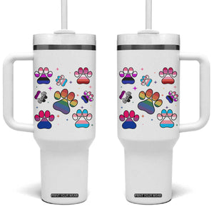 Funny Rainbow Paw Print Pride Tumbler With Handle LGBTQ Pet Lover