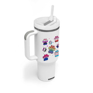Funny Rainbow Paw Print Pride Tumbler With Handle LGBTQ Pet Lover