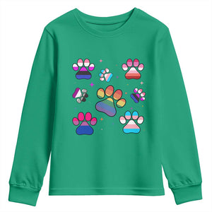 Funny Rainbow Paw Print Pride Youth Sweatshirt LGBTQ Pet Lover TS12 Irish Green Print Your Wear