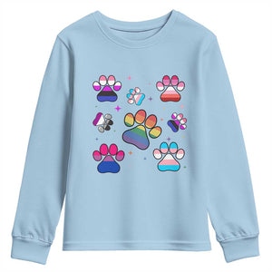 Funny Rainbow Paw Print Pride Youth Sweatshirt LGBTQ Pet Lover TS12 Light Blue Print Your Wear