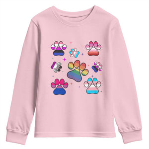 Funny Rainbow Paw Print Pride Youth Sweatshirt LGBTQ Pet Lover TS12 Light Pink Print Your Wear