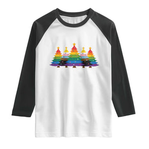 Christmas Rainbow Tree LGBTQ Support Raglan Shirt Holiday Pride Gift