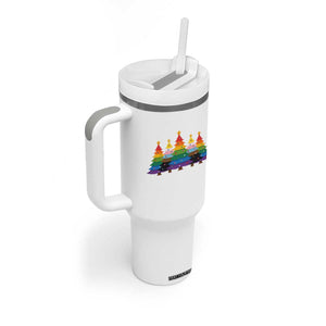 Christmas Rainbow Tree LGBTQ Support Tumbler With Handle Holiday Pride Gift