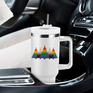 Christmas Rainbow Tree LGBTQ Support Tumbler With Handle Holiday Pride Gift