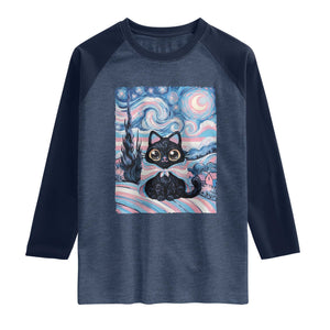 Funny Transgender Cat Starry Night Raglan Shirt LGBTQ Pride Support Gift