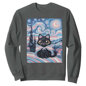 Funny Transgender Cat Starry Night Sweatshirt LGBTQ Pride Support Gift