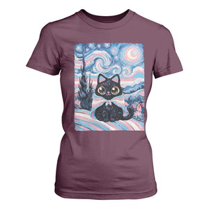 Funny Transgender Cat Starry Night T Shirt For Women LGBTQ Pride Support Gift