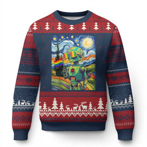 Funny Rainbow Starry Night Robot Pride Ugly Christmas Sweater LGBTQ Geeky Gift