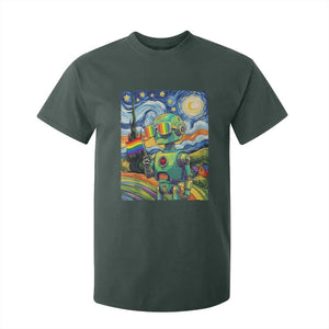 Funny Rainbow Starry Night Robot Pride T Shirt For Kid LGBTQ Geeky Gift TS12 Dark Forest Green Print Your Wear