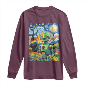 Funny Rainbow Starry Night Robot Pride Long Sleeve Shirt LGBTQ Geeky Gift