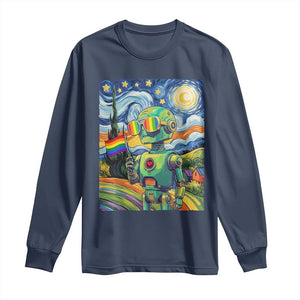 Funny Rainbow Starry Night Robot Pride Long Sleeve Shirt LGBTQ Geeky Gift