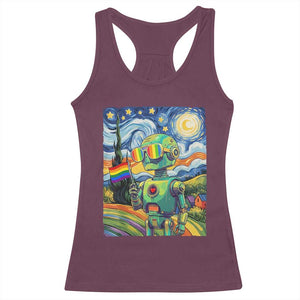 Funny Rainbow Starry Night Robot Pride Racerback Tank Top LGBTQ Geeky Gift TS12 Maroon Print Your Wear