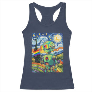 Funny Rainbow Starry Night Robot Pride Racerback Tank Top LGBTQ Geeky Gift TS12 Navy Print Your Wear