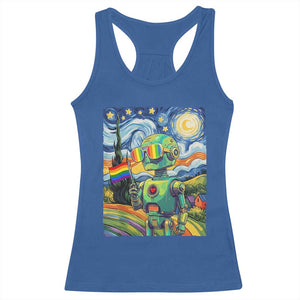 Funny Rainbow Starry Night Robot Pride Racerback Tank Top LGBTQ Geeky Gift TS12 Royal Blue Print Your Wear