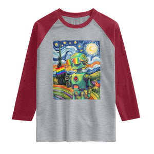 Funny Rainbow Starry Night Robot Pride Raglan Shirt LGBTQ Geeky Gift TS12 Heather Gray Heather Red Print Your Wear