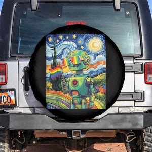 Funny Rainbow Starry Night Robot Pride Spare Tire Cover LGBTQ Geeky Gift TS12 No hole Black Print Your Wear