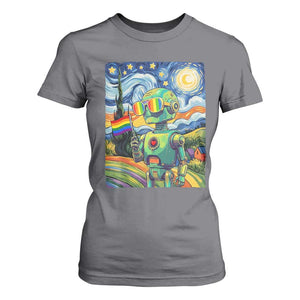 Funny Rainbow Starry Night Robot Pride T Shirt For Women LGBTQ Geeky Gift TS12 Charcoal Print Your Wear