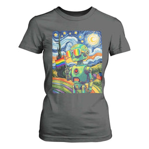Funny Rainbow Starry Night Robot Pride T Shirt For Women LGBTQ Geeky Gift TS12 Dark Heather Print Your Wear