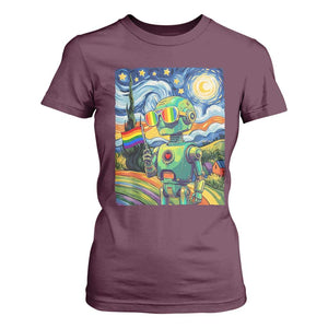 Funny Rainbow Starry Night Robot Pride T Shirt For Women LGBTQ Geeky Gift TS12 Maroon Print Your Wear