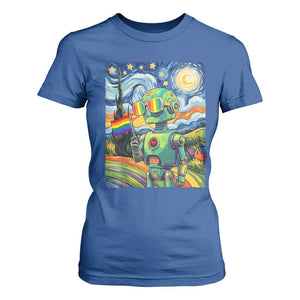 Funny Rainbow Starry Night Robot Pride T Shirt For Women LGBTQ Geeky Gift TS12 Royal Blue Print Your Wear