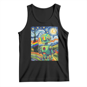 Funny Rainbow Starry Night Robot Pride Tank Top LGBTQ Geeky Gift TS12 Black Print Your Wear