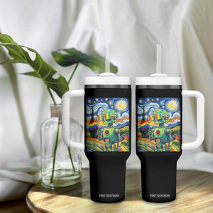 Funny Rainbow Starry Night Robot Pride Tumbler With Handle LGBTQ Geeky Gift TS12 Print Your Wear