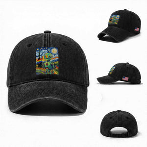 Funny Rainbow Starry Night Robot Pride Washed Cotton Baseball Cap LGBTQ Geeky Gift TS12 Washed Cap Universal Fit Black Print Your Wear