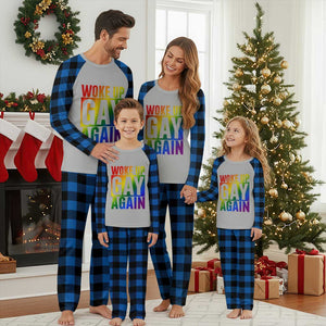 Funny LGBTQ Pride Month Plaid Pajama Set Woke Up Gay Again TS12 Blue Plaid Print Your Wear
