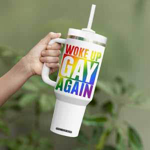 Funny LGBTQ Pride Month Tumbler With Handle Woke Up Gay Again TS12 Print Your Wear