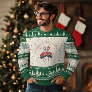 Funny Flamingos Woke Up Gay Again Ugly Christmas Sweater Gift For Queer Bird Lovers TS12 Beige Green Print Your Wear