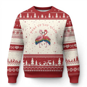 Funny Flamingos Woke Up Gay Again Ugly Christmas Sweater Gift For Queer Bird Lovers TS12 Beige Red Print Your Wear