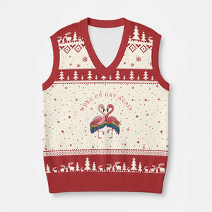 Funny Flamingos Woke Up Gay Again V-Neck Knit Sweater Vest Gift For Queer Bird Lovers TS12 Beige Red Print Your Wear