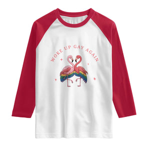 Funny Flamingos Woke Up Gay Again Raglan Shirt Gift For Queer Bird Lovers TS12 White Red Print Your Wear