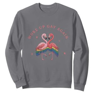 Funny Flamingos Woke Up Gay Again Sweatshirt Gift For Queer Bird Lovers