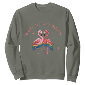 Funny Flamingos Woke Up Gay Again Sweatshirt Gift For Queer Bird Lovers