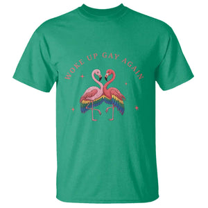 Funny Flamingos Woke Up Gay Again T Shirt Gift For Queer Bird Lovers TS12 Irish Green Print Your Wear