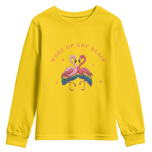 Funny Flamingos Woke Up Gay Again Youth Sweatshirt Gift For Queer Bird Lovers TS12 Daisy Print Your Wear