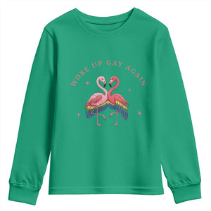 Funny Flamingos Woke Up Gay Again Youth Sweatshirt Gift For Queer Bird Lovers TS12 Irish Green Print Your Wear