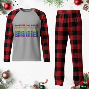Woke Up Gay Again Plaid Pajama Set Funny LGBTQ Rainbow Typography TS12 Buffalo Plaid Print Your Wear