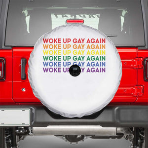 Woke Up Gay Again Spare Tire Cover Funny LGBTQ Rainbow Typography TS12 White Print Your Wear