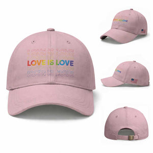 Love Is Love Rainbow Typography Baseball Cap LGBTQ Support Gift TS12 Baseball Cap Universal Fit Light Pink Print Your Wear
