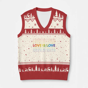 Love Is Love Rainbow Typography V-Neck Knit Sweater Vest LGBTQ Support Gift TS12 Beige Red Print Your Wear