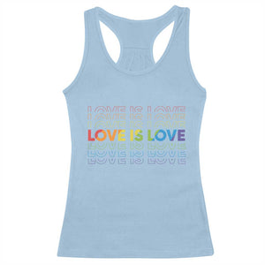 Love Is Love Rainbow Typography Racerback Tank Top LGBTQ Support Gift TS12 Light Blue Print Your Wear