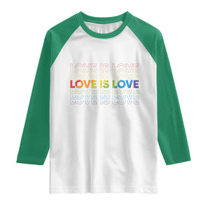 Love Is Love Rainbow Typography Raglan Shirt LGBTQ Support Gift TS12 White Kelly Green Print Your Wear