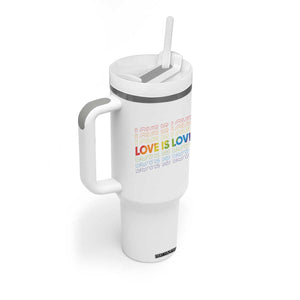 Love Is Love Rainbow Typography Tumbler With Handle LGBTQ Support Gift TS12 Print Your Wear