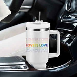 Love Is Love Rainbow Typography Tumbler With Handle LGBTQ Support Gift TS12 Print Your Wear
