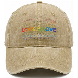 Love Is Love Rainbow Typography Washed Cotton Baseball Cap LGBTQ Support Gift TS12 Print Your Wear