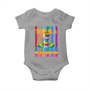 I Like My Tequila Straight But My Friends Go Either Way Baby Onesie Funny LGBTQ Drinking TS12 Sport Gray Print Your Wear