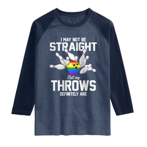 Funny LGBTQ Bowling Raglan Shirt I May Not Be Straight But My Throws Are TS12 Heather Denim Navy Print Your Wear