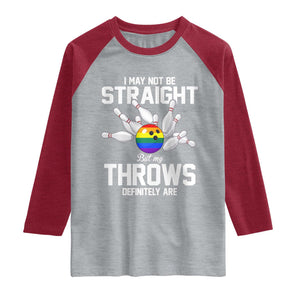 Funny LGBTQ Bowling Raglan Shirt I May Not Be Straight But My Throws Are TS12 Heather Gray Heather Red Print Your Wear